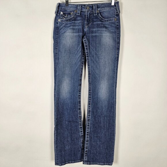 True Religion World Tour Boot Cut Straight Leg Womens Size 27 Blue Denim Jeans - Picture 1 of 9